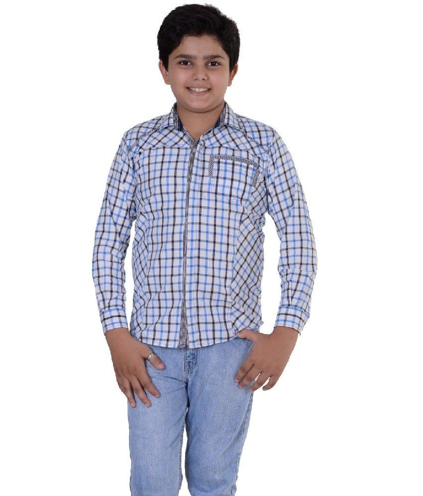 Sleeves Blue Checks Shirts For Kids 