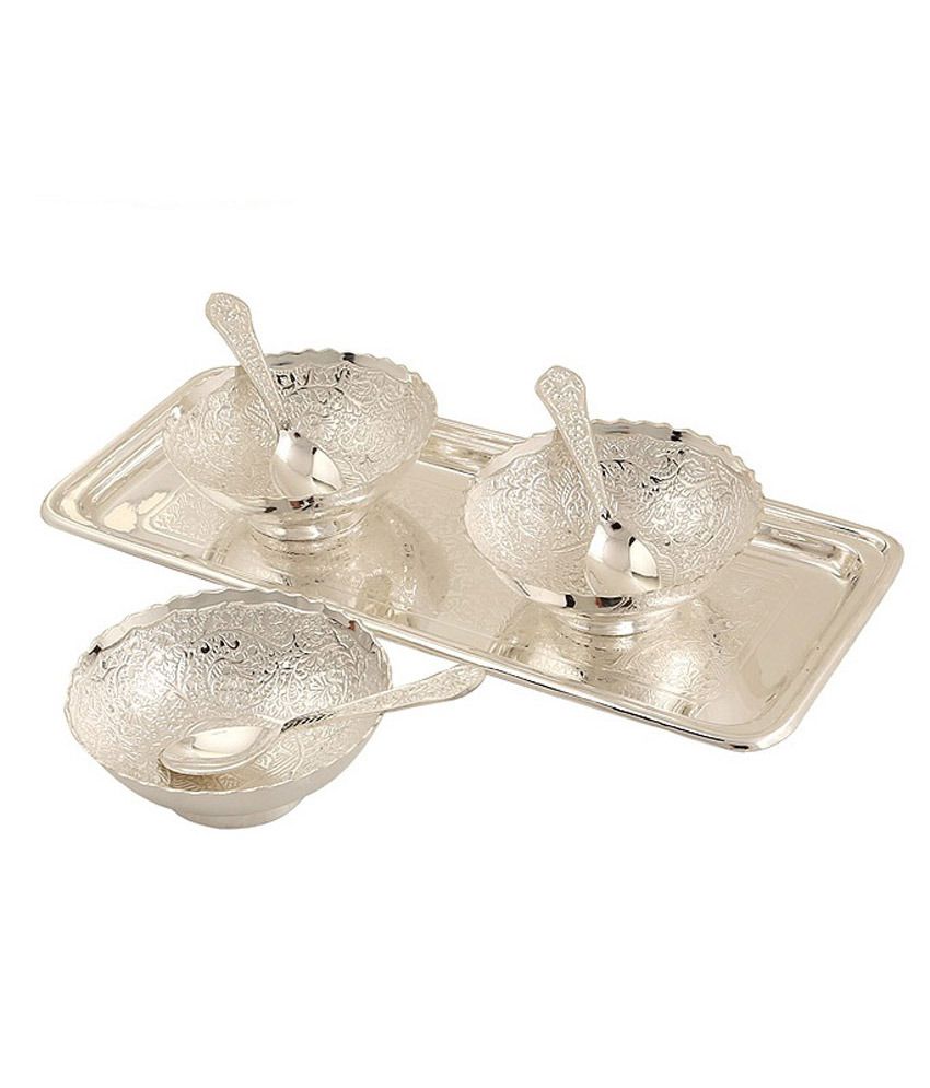Jaipuronline Silver Plated Bowl Tray Set - 7 Pieces