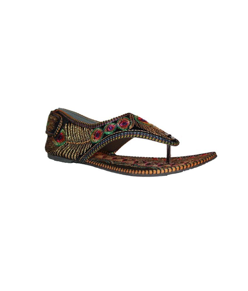 Jaipuri Peacock Feather Chappal Price in India- Buy Jaipuri Peacock ...