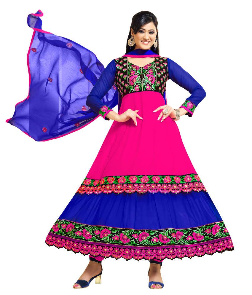 pink and blue combination long frocks