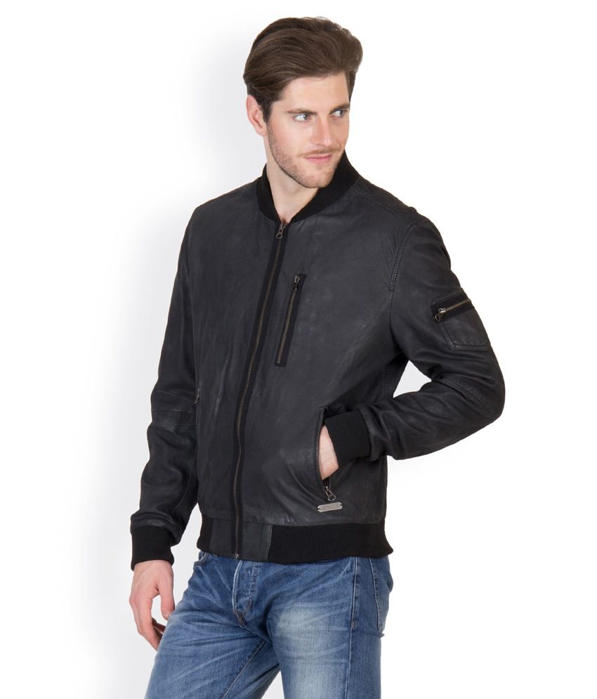 Justanned Gents Black bomber Leather Jacket - Buy Justanned Gents Black ...