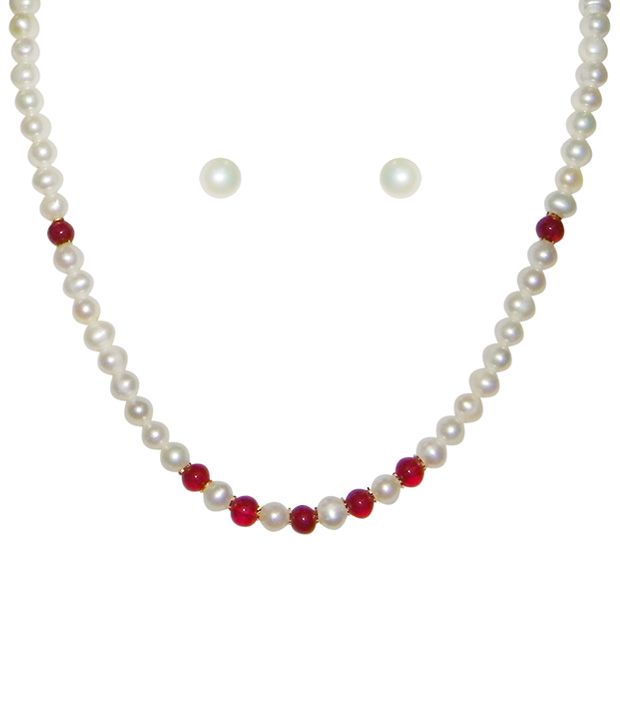 white and red pearl necklace