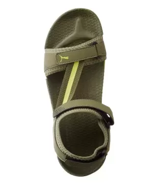 puma green new era floater sandals