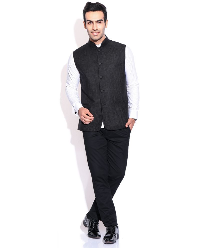 Ashish N Soni Black Cotton Linen Nehru Jacket - Buy Ashish N Soni Black ...