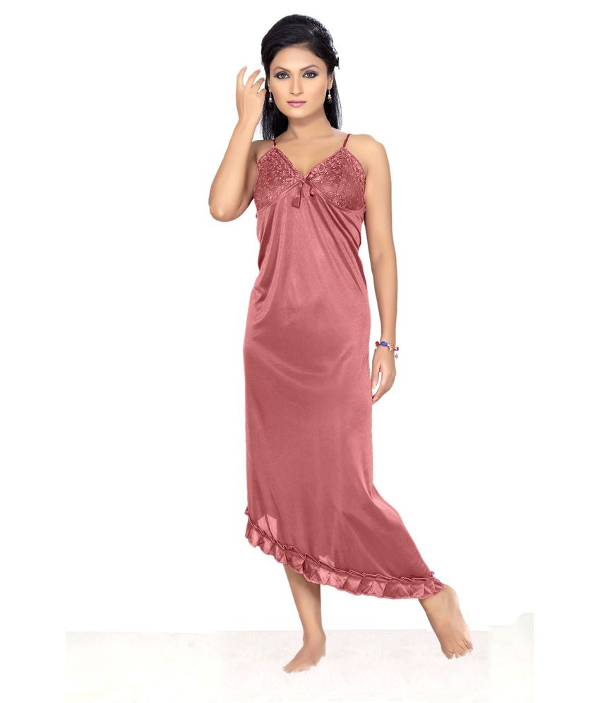 Buy Go Glam Red Satin Nighty & Night Gowns Pack of 6 Online at Best ...
