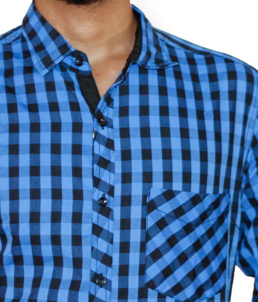 matching shirt on blue checks pant