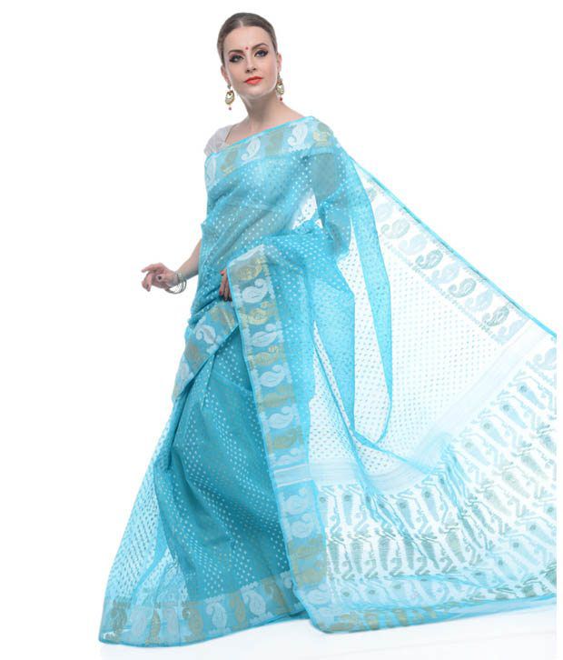 Samayra Blue-white-golden Dhakai Jamdani - Buy Samayra Blue-white ...