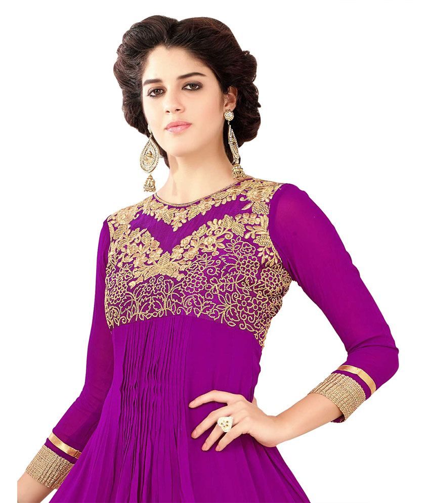 Surat Tex Purple Color Traditional Embroidered Pure Georgette Semi ...
