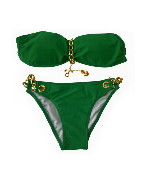 Buy Madaam Green Sexy Hot Padded Bra Set Link Chain Neckholder Monokini ...