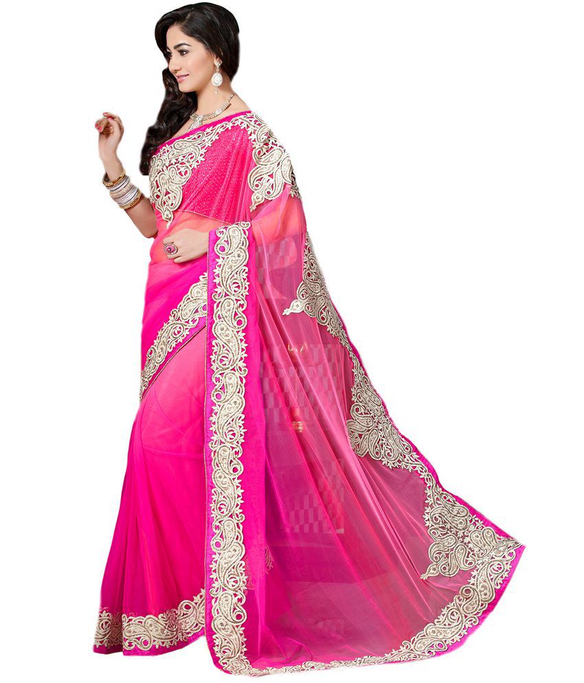 Wedding Pink Net Saree - Buy Wedding Pink Net Saree Online at Low Price ...