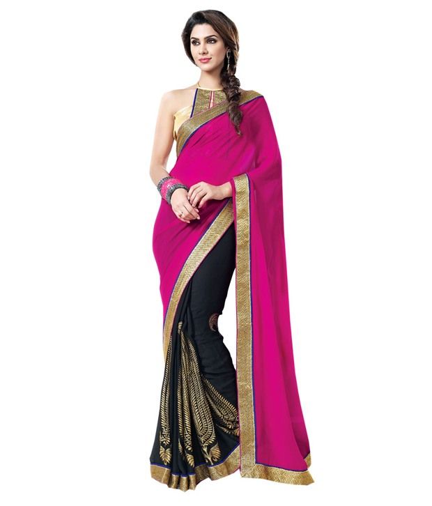black saree with pink flowers
