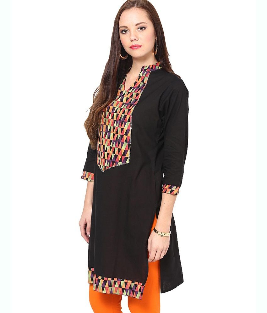 Jaipur Kurti Black Solid Pure Cotton Kurti - Buy Jaipur Kurti Black ...