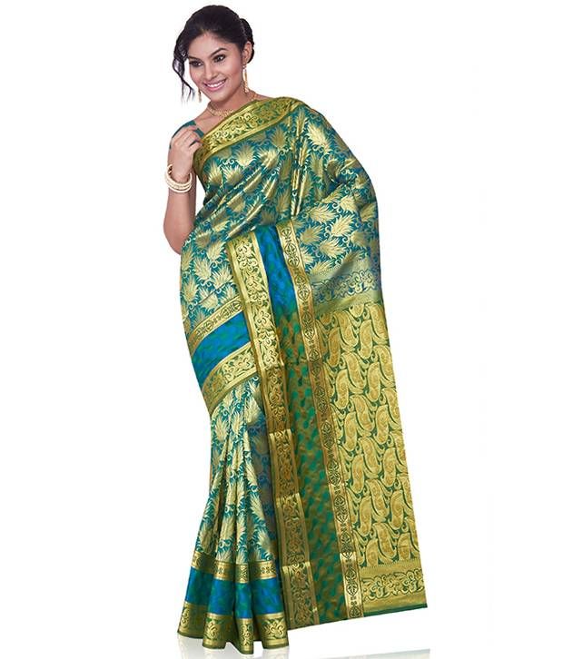 Indusdiva Peacock Blue Art Silk Saree - Buy Indusdiva Peacock Blue Art 