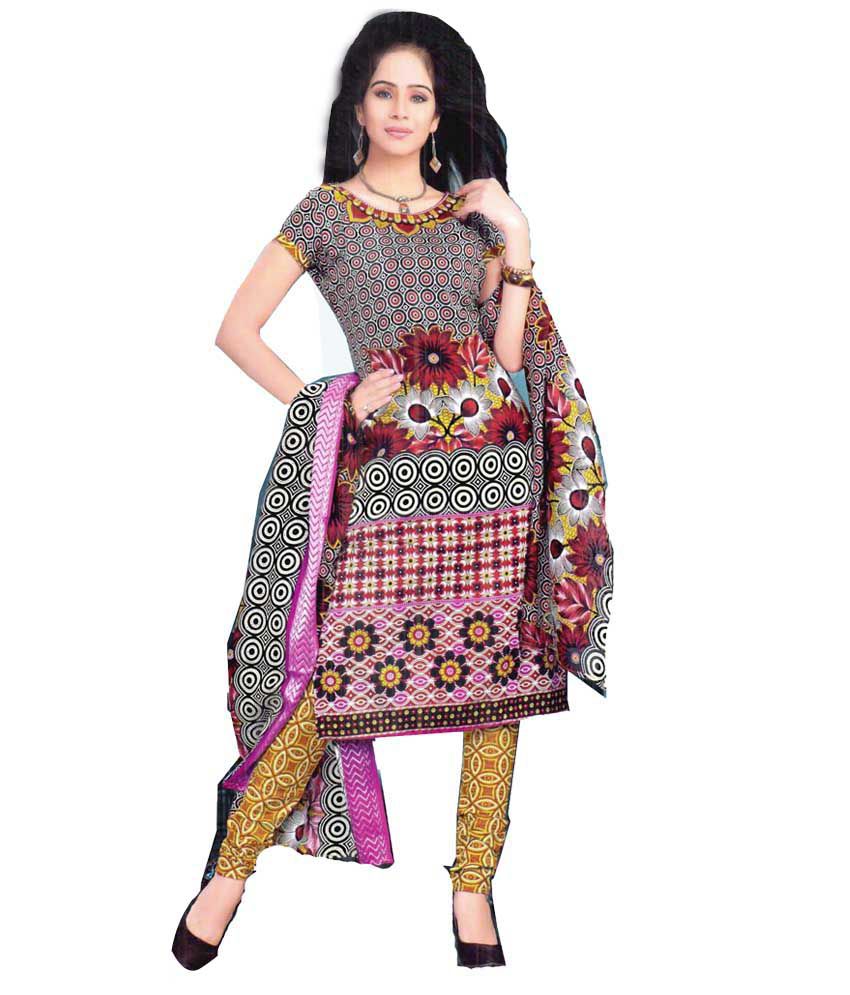 Bandhani Multi Color Cotton Silk Unstitched Dress Material