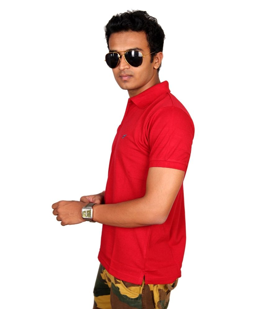 Fulon Men's Matching Collar & Cuff With Contrast Placket Tshirts Red