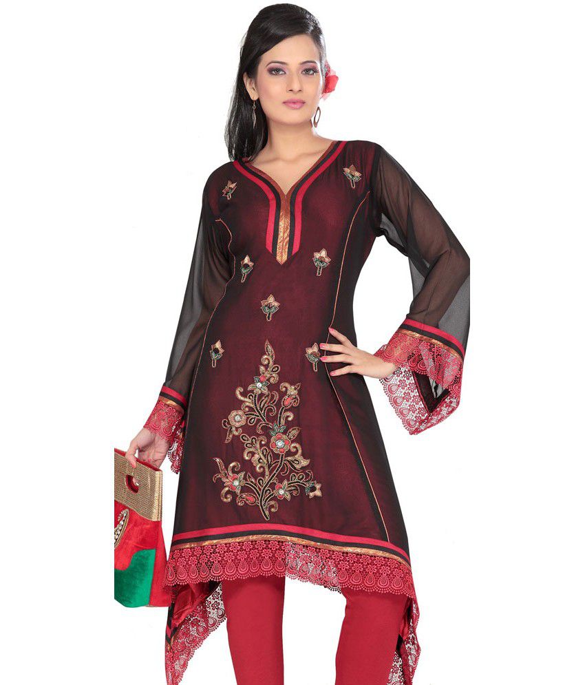 Maple Clothing Multicolor Pure Georgette Embroidered V Neck Kurti - Buy ...