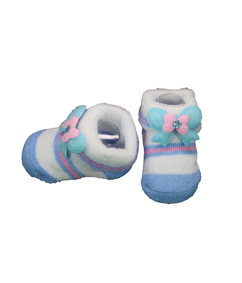 Hoa Cute Baby Socks Cum Bootie With Double Bow - Blue: Buy Online at ...