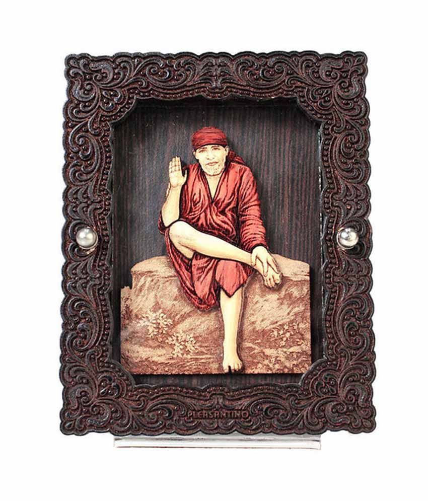 Pleasantino Designer Desktop Frame Wood Carved Sai Baba Idol Pleasantino Designer Desktop Frame Wood Carved Sai Baba Idol