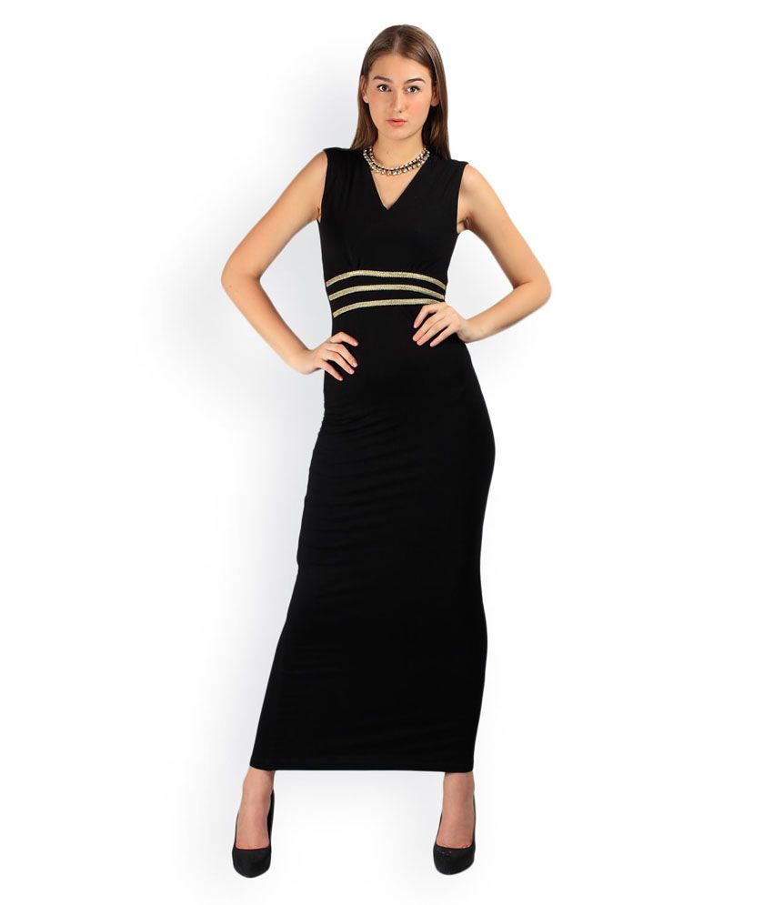 Mysin Black Cotton Lycra Maxi Dress - Buy Mysin Black Cotton Lycra Maxi ...