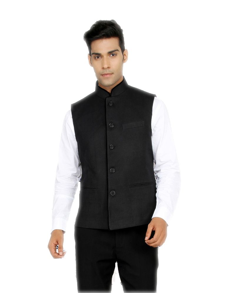 Protext Black Cotton Sleeveless Nehru Jacket - Buy Protext Black Cotton ...