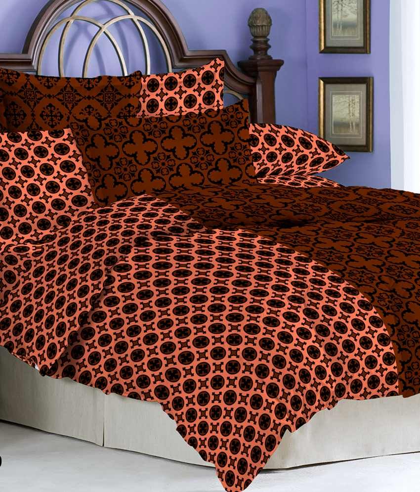 Bombay Dyeing Pink Printed Poly Cotton Double Bed Sheet With 2 Pillow