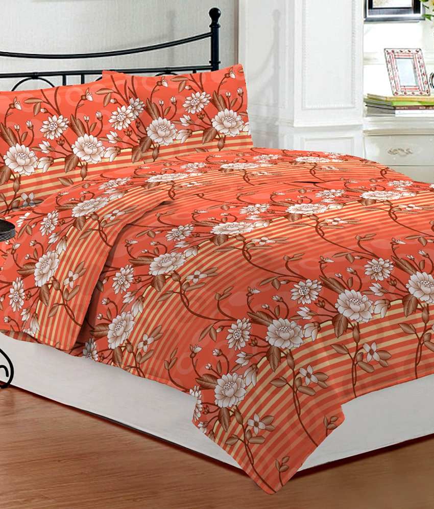 Bombay Dyeing White Floral Cotton Double Bed Sheet With 2 Pillow Covers