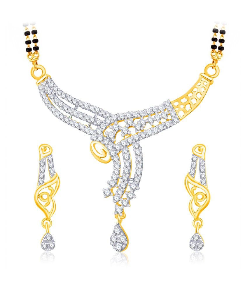 Vk Jewels Classy Gold And Rhodium Plated Mangalsutra Pendant Set With 