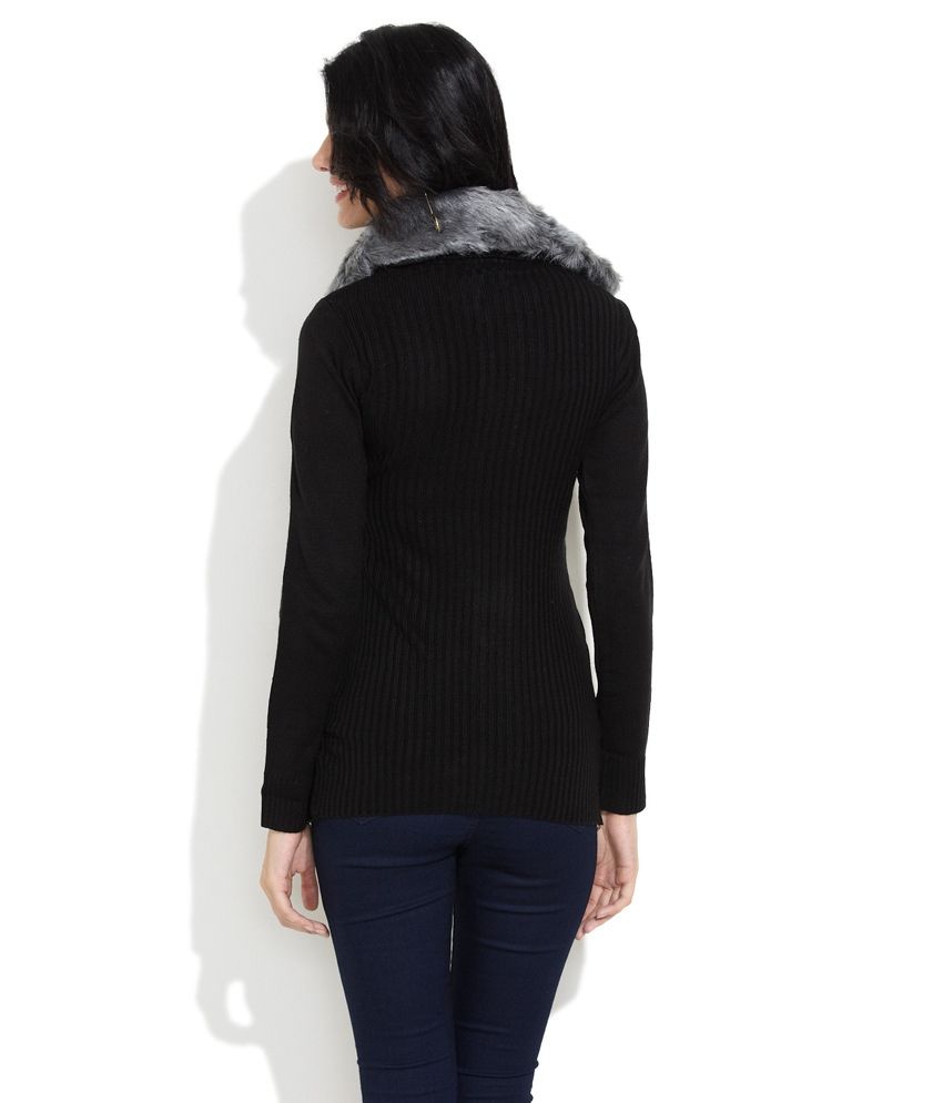 fur collar and cuff cardigan