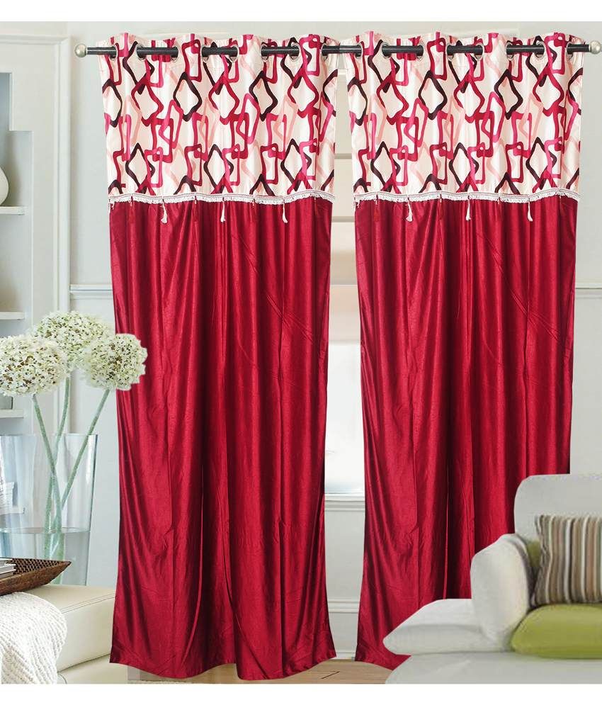 Fantasy Home Decor Set Of 2 Door Eyelet Curtains Contemporary Red
