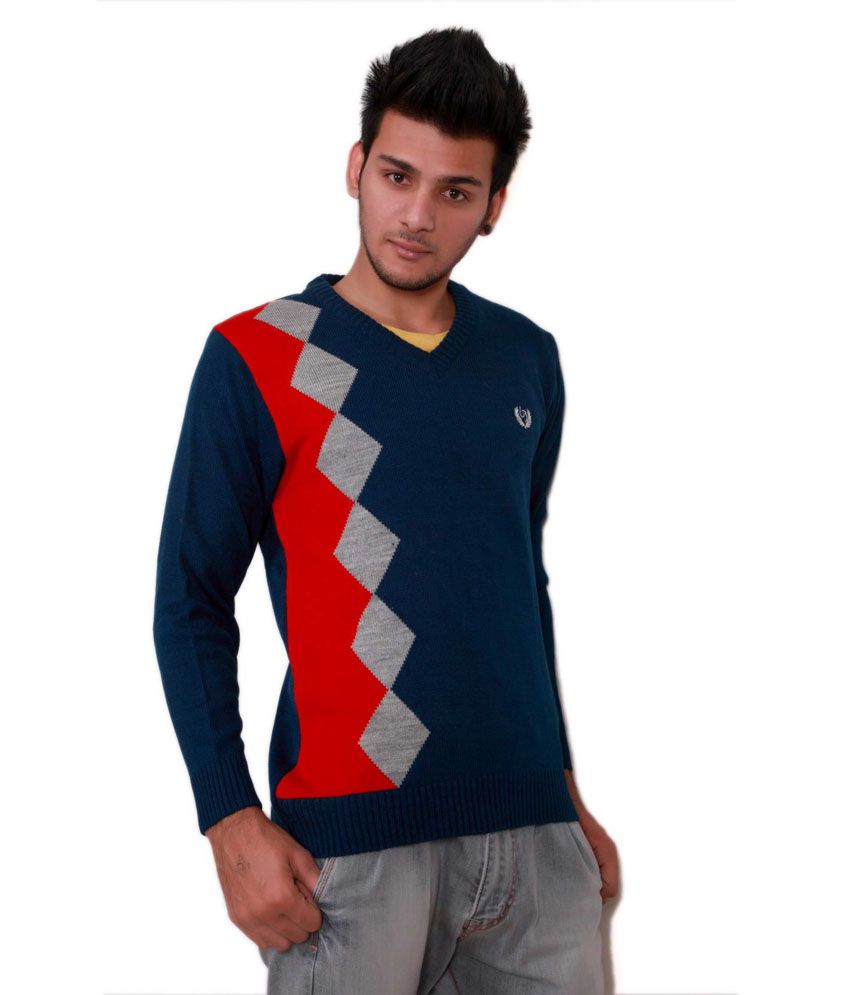 Leebonee Blue Acrylic V-neck Argyle Men's Pullover Sweater - Buy ...