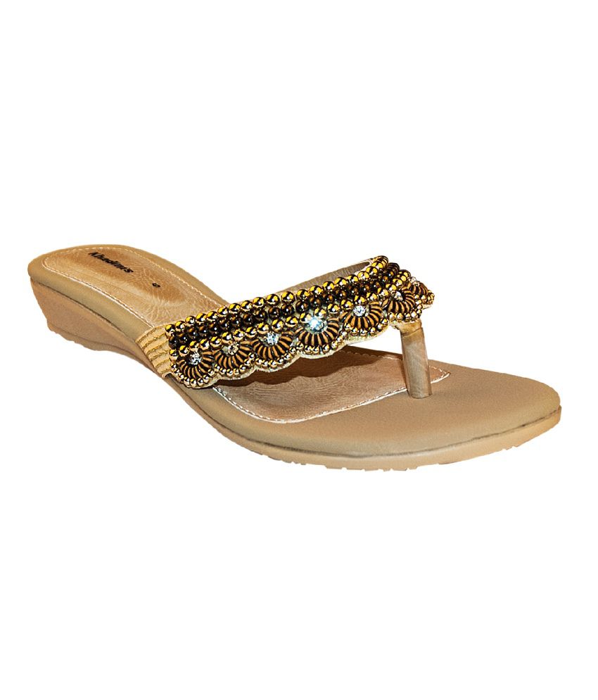 Khadim's Women Gold Stone Slip-on Sandal Price in India- Buy Khadim's ...