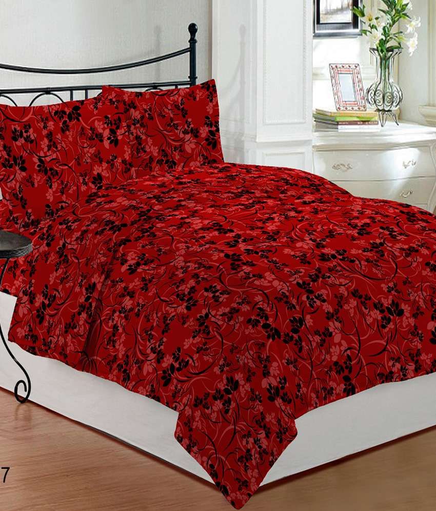Bombay Dyeing Red & Black Natural Poly Cotton Double Bed Sheet With 2 Pillow Covers Buy Bombay