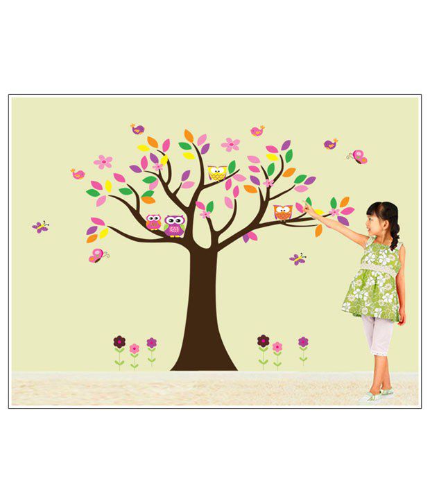     			Asmi Collection Pvc Wall Stickers Tree Owl Butterfly