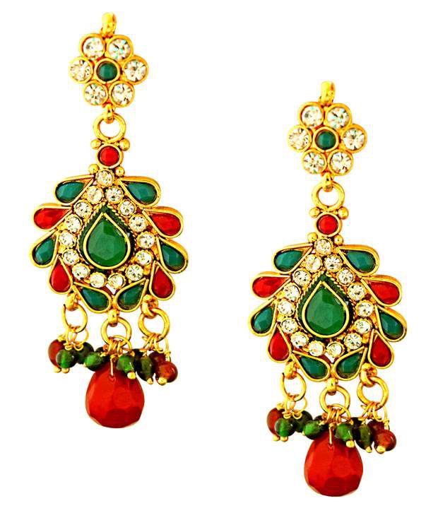 Surat Diamonds Traditional Red, Green & White Stone & Gold Plated ...