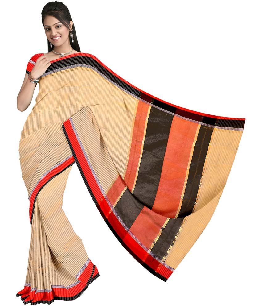 Vandana Fashion Beige Cotton Silk Banarasi Saree With Blouse Piece - Buy Vandana Fashion Beige 