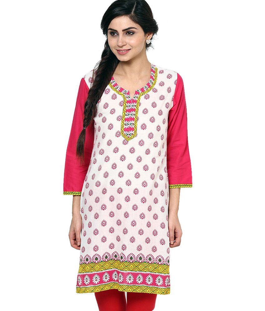 Jaipur Kurti Pure Cotton Three Quarter Sleeves White Kurti - Buy Jaipur ...