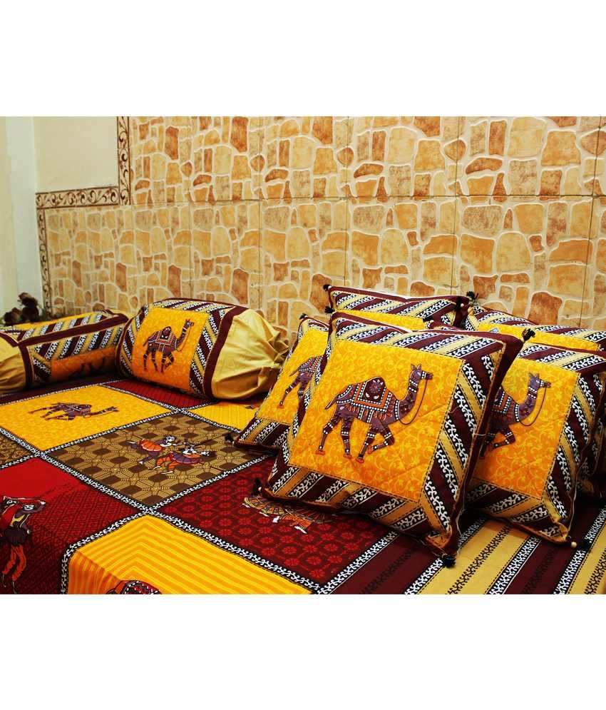 Mable Rajasthani Collection Kantha Work Cotton Deevan Set With 5