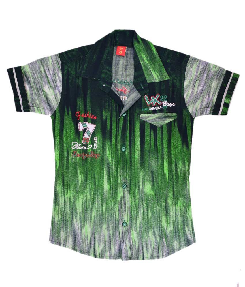     			British Terminal Green Printed & Patch Work Cotton Half Shirt