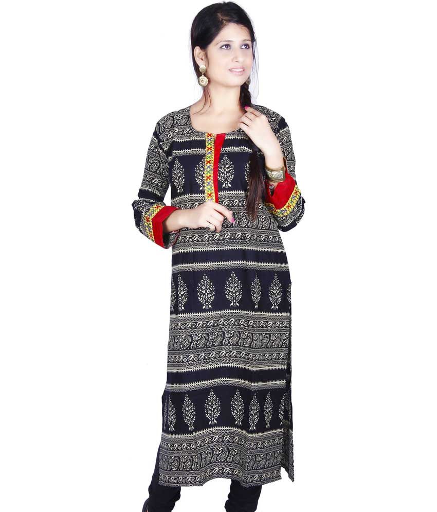 Rangsutra Black Cotton Printed Full Sleeves Long Kurti Buy Rangsutra Black Cotton Printed Full
