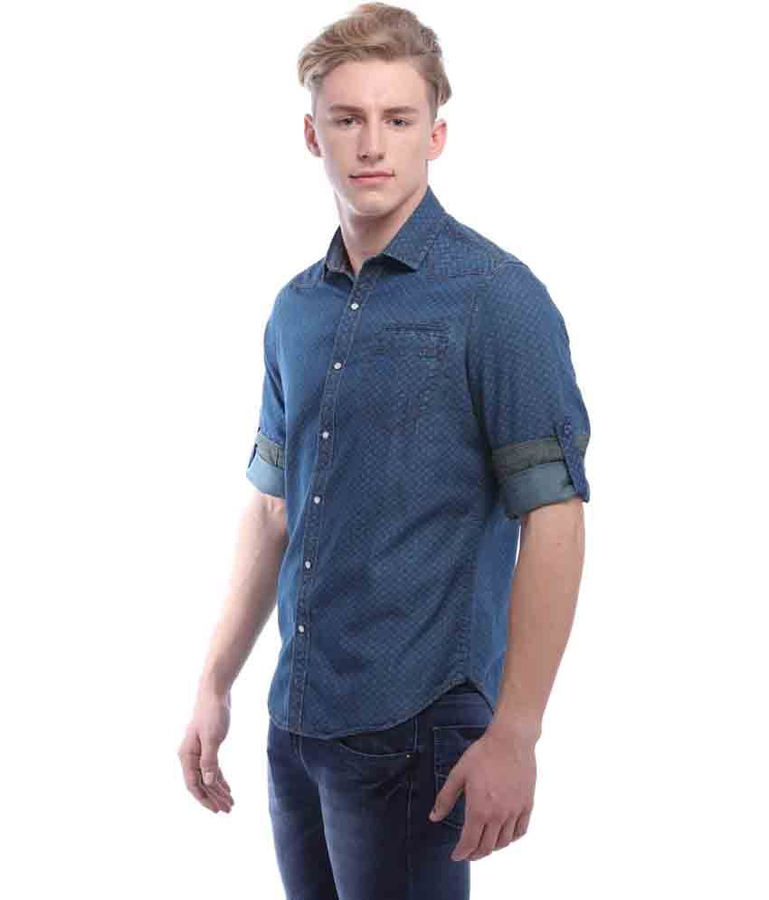 Rigs & Rags Blue Denim Full Sleeves Regular Fit Prints Casual Shirt ...