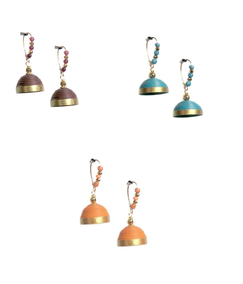 Dsignstudio Set Of 3 Quilled Jhumkas Buy Dsignstudio Set Of 3 Quilled