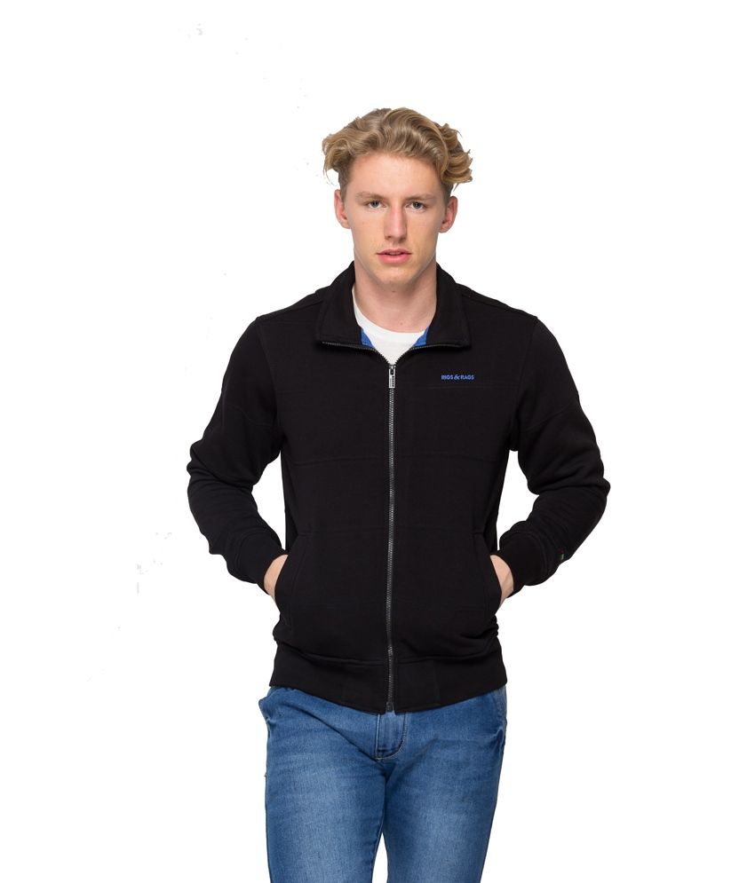 Rigs & Rags Black Woollen Zipped High Neck Men's Sweatshirt - Buy Rigs & Rags Black Woollen 