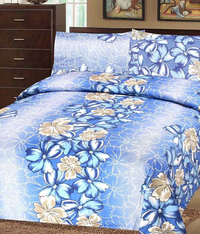 Goodwill Blue Floral Cotton Double Bed Sheet With 2 Pillow