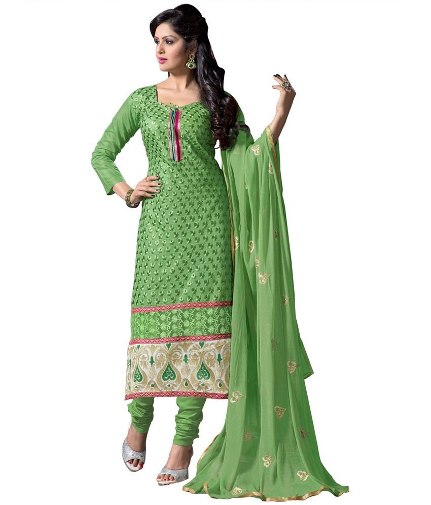 Surat Tex Green Embroidered Cotton Anarkali Dress Material Buy Surat