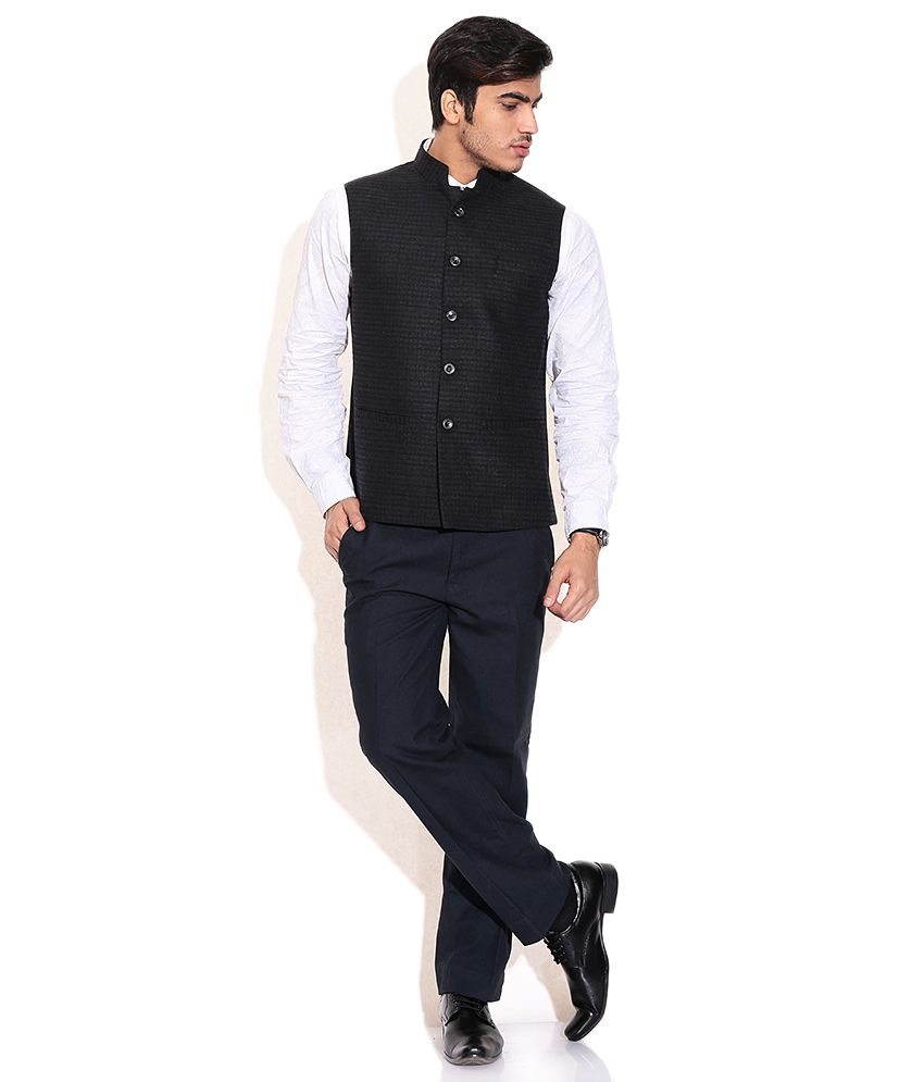 La-scoot Blue Colour Tweed Formal Wear Nehru Koti - Buy La-scoot Blue ...