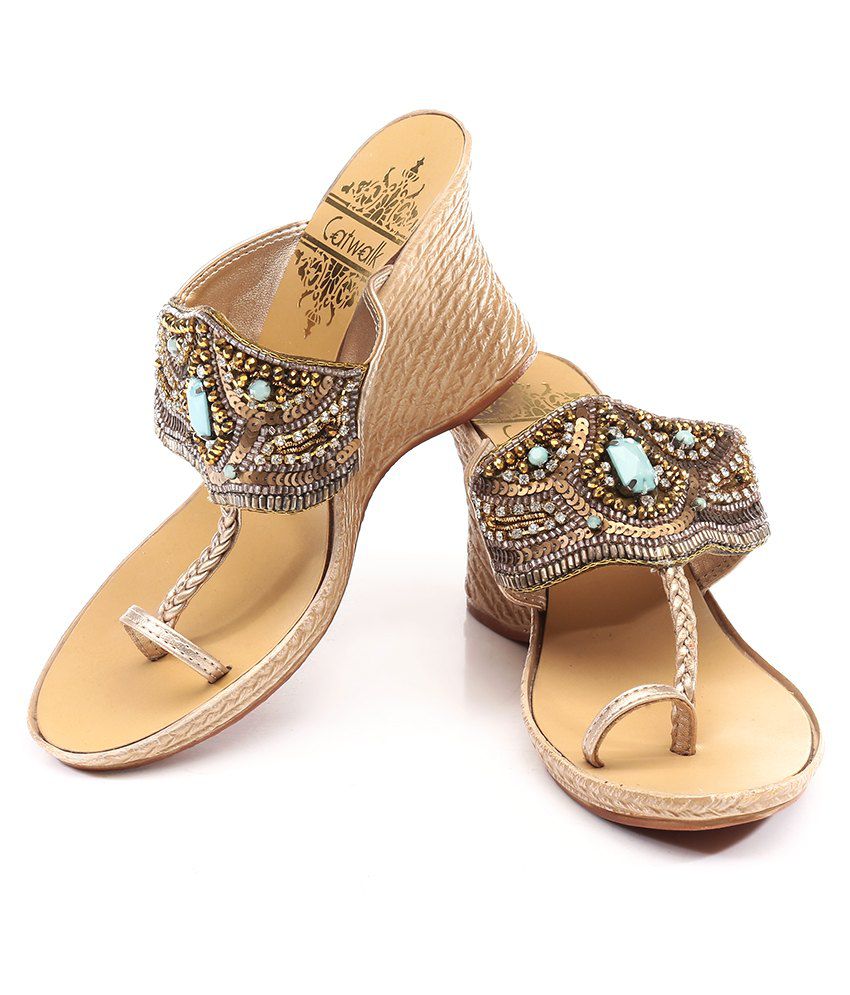 Catwalk Gold Heeled Slip-On Sandals Price in India- Buy Catwalk Gold ...