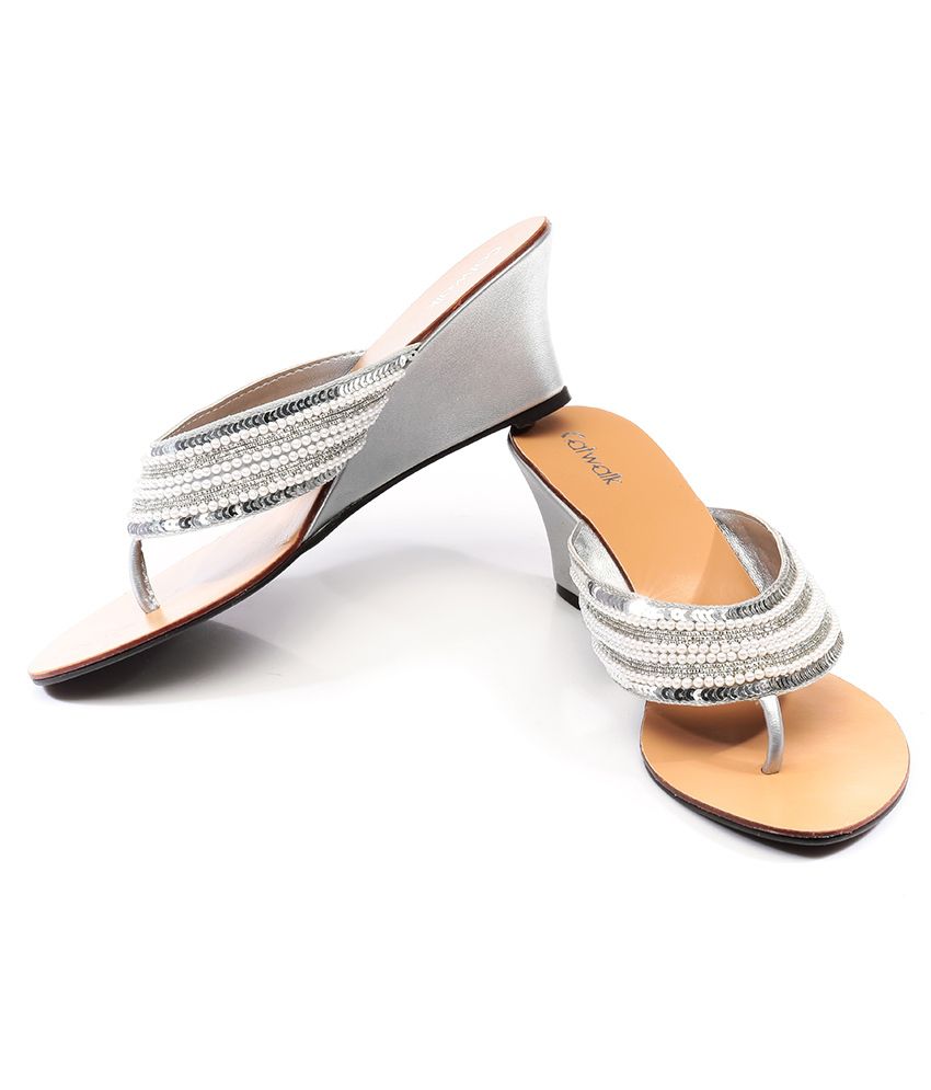 Catwalk Silver Heeled Slip-On Sandals Price in India- Buy Catwalk ...