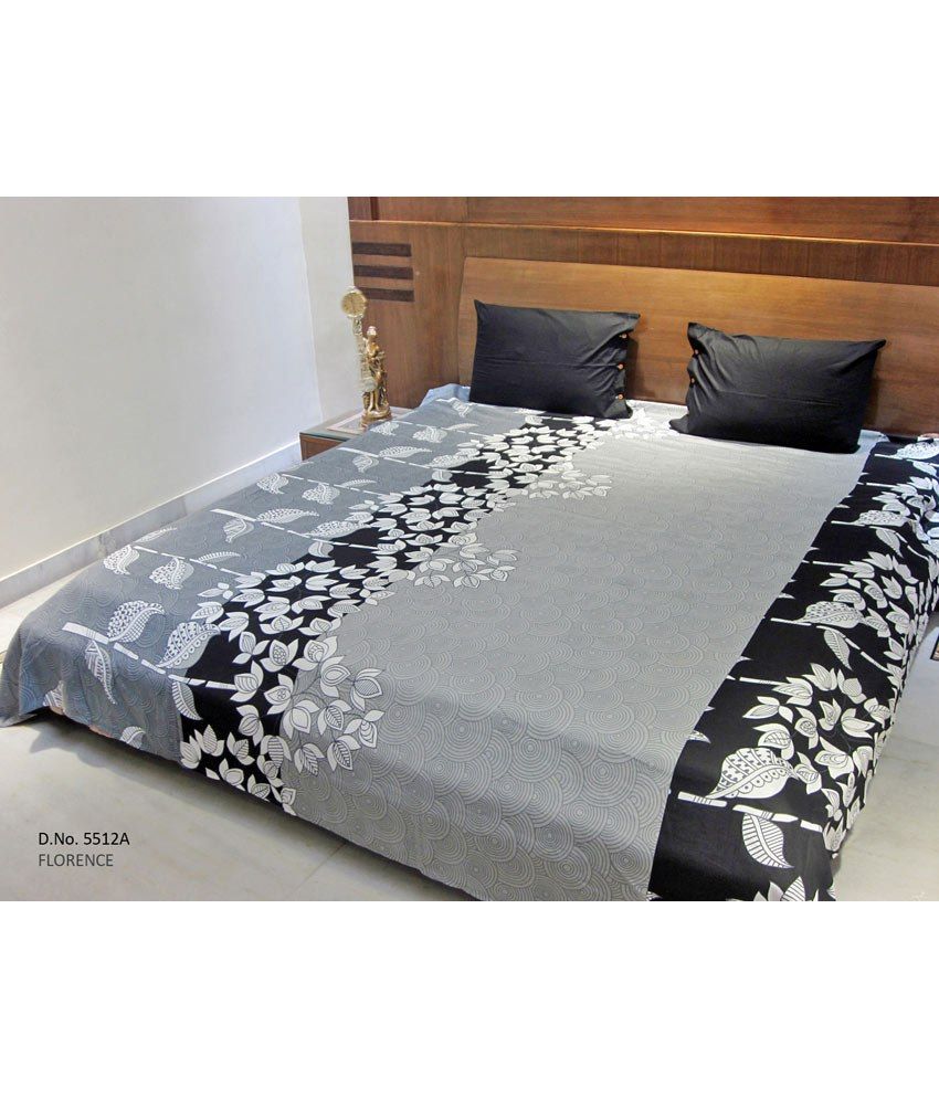 Aurave Black Cotton Satin Bedsheet With 2 Pillow Covers Reactive