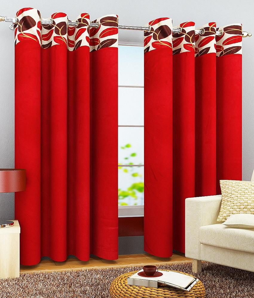 Homefab India Set of 2 Long Door Eyelet Curtains Solid Red