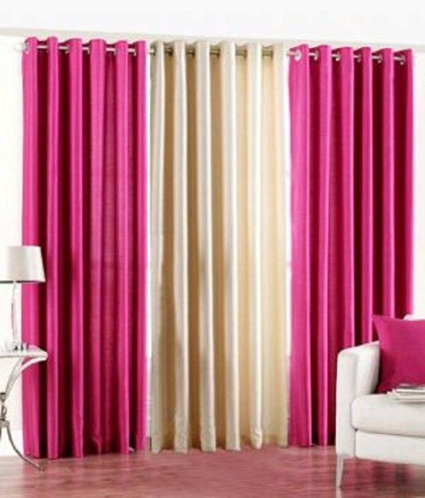     			Homefab India Plain Semi-Transparent Eyelet Long Door Curtain 8ft (Pack of 3) - Multicolor
